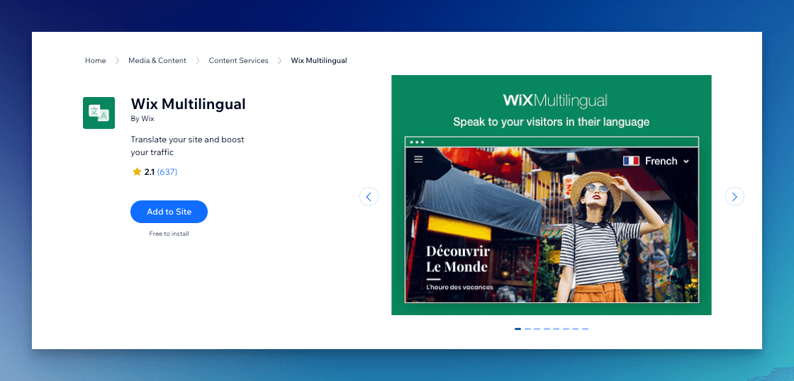 wix-monikielinen mainos päällä